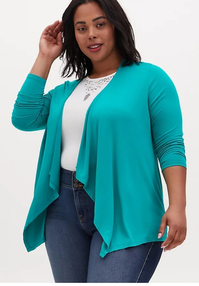 SUPER SOFT TURQUOISE DRAPE FRONT CARDIGAN